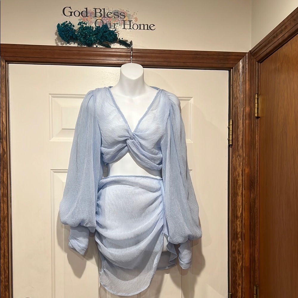 PrettyLittleThing Sheer Blue Two-Piece Ensemble